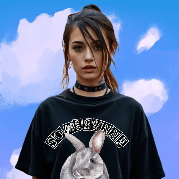 BW Somebunny Loves Me T-shirt Rabbit Lovers Tee Adult Easter bunny gift - Picture 1 of 8